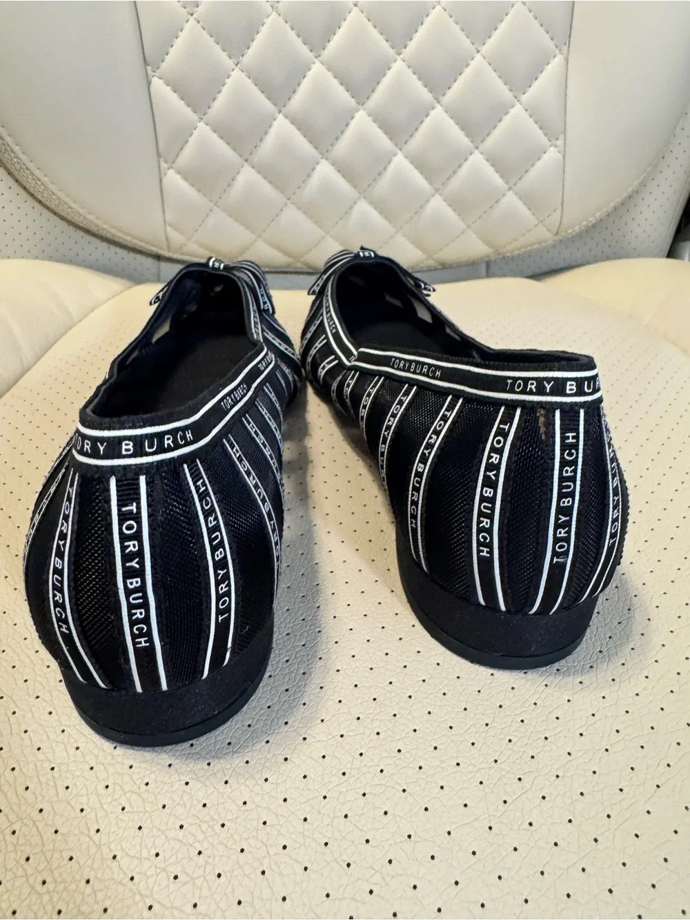 Tory Burch Black Logo Ribbon Pointed-Toe Flats – Size 6.5